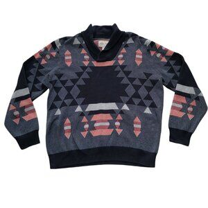 Men's Sweater Collar Knitted Cotton Aztec Southwestern Tribal XL Sun + Stone